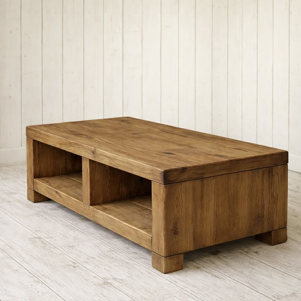 Coffee Table - Rustic Solid Wood Coffee Table with Shelf