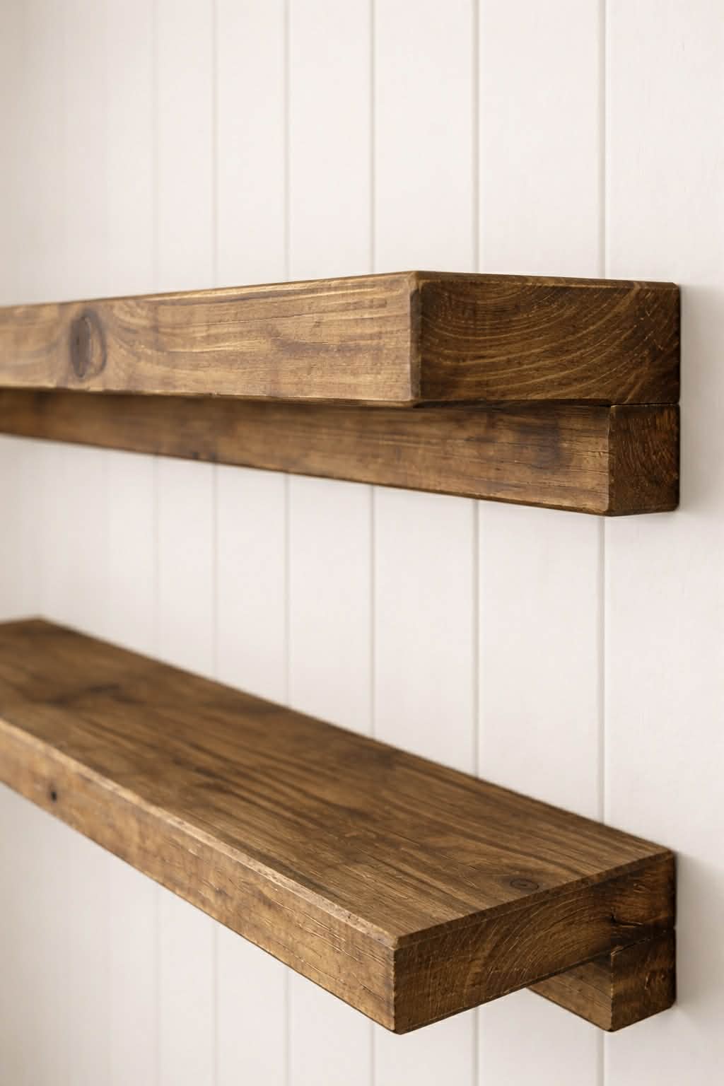 Rustic floating solid wood shelves