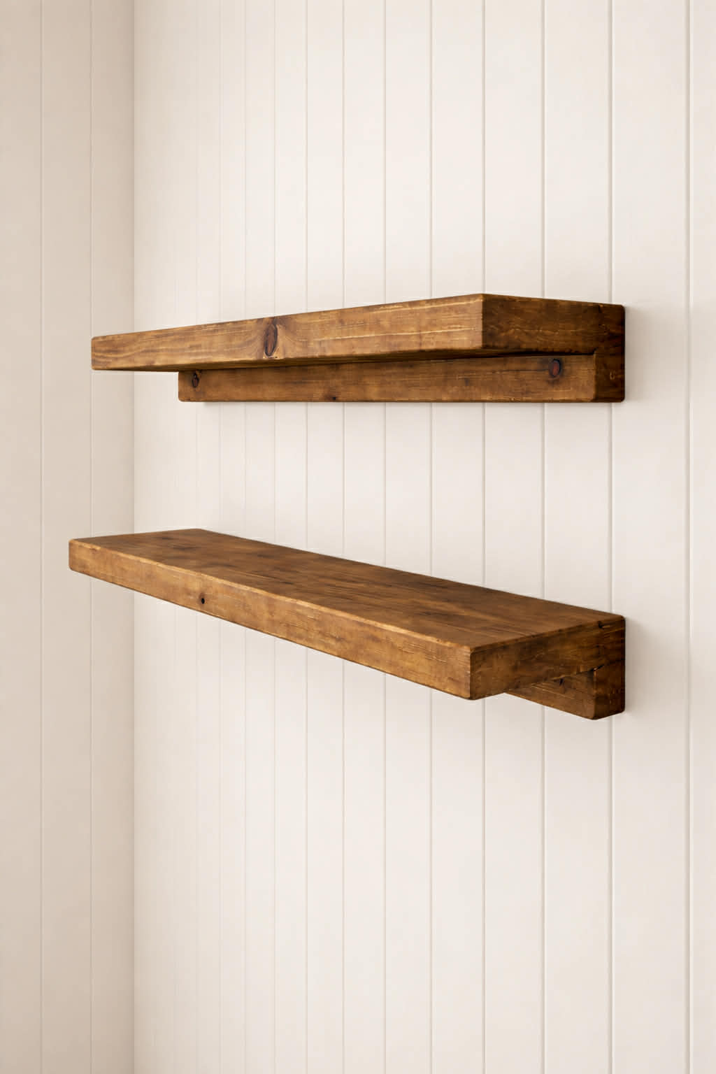 Rustic floating solid wood shelves