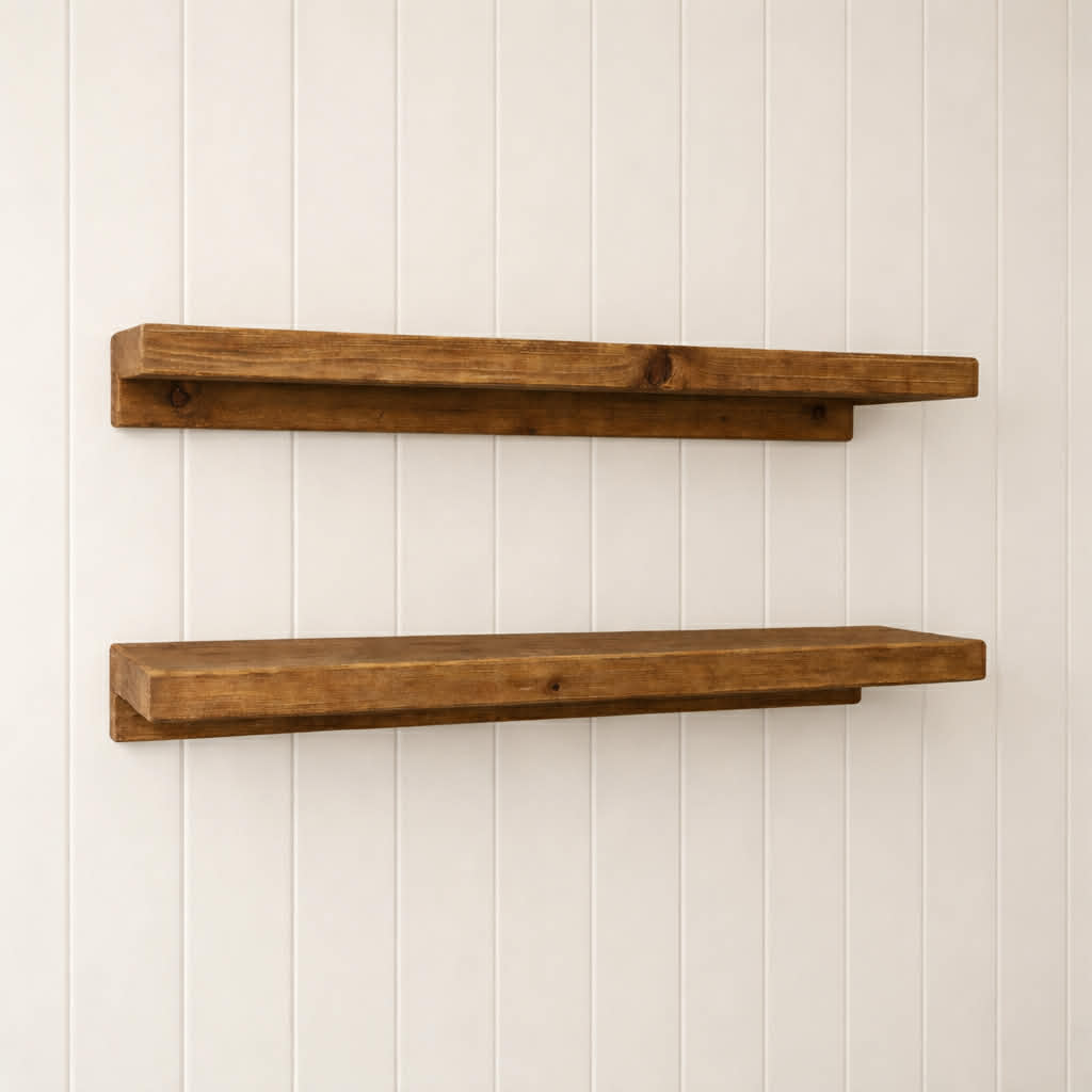 Rustic floating solid wood shelves