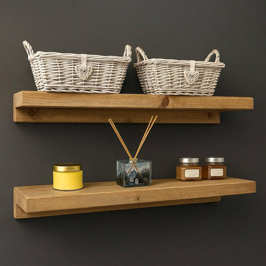 Rustic floating solid wood shelves