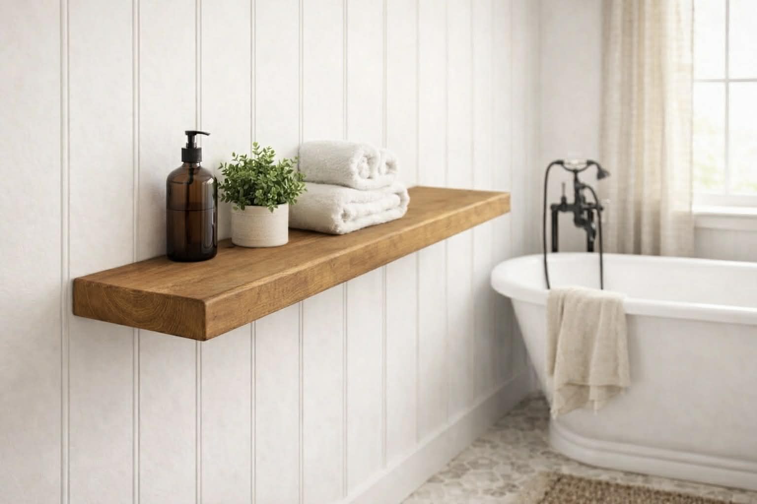Solid rustic shelves with brackets